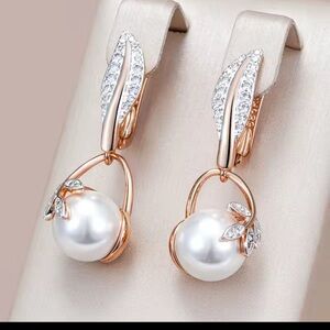 Neiman Marcus Rose Gold and White Pearl Drop Earrings